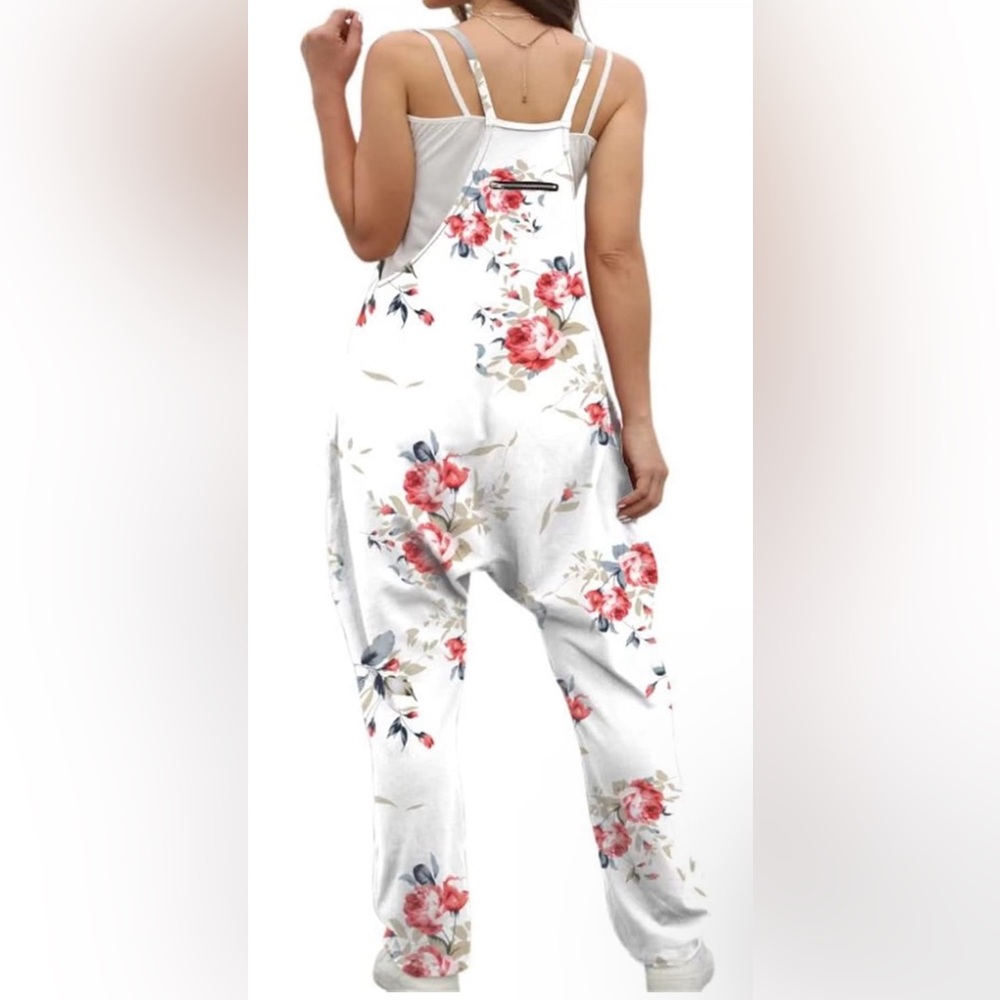 White Onesie With Red Flowers And Pockets Size Medium Brand New in Package - Picture 2 of 5